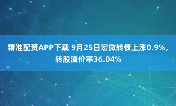 精准配资APP下载 9月25日宏微转债上涨0.9%，转股溢价率36.04%
